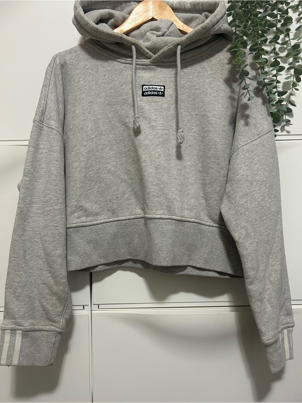 adidas Light Gray Cropped Hoodie Sweatshirt